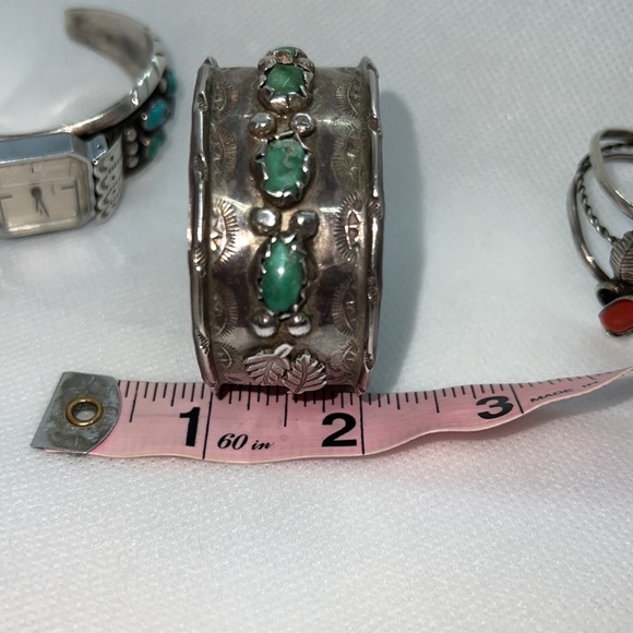 SILVER AND TURQUOISE CUFF BRACELET VINTAGE - Picture 14 of 14